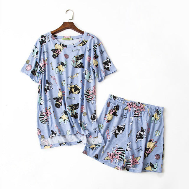 Sexy Summer short pyjamas women shorts Cute cartoon Simple 100% cotton women pajama sets homewear ladies sleepwear nightwear