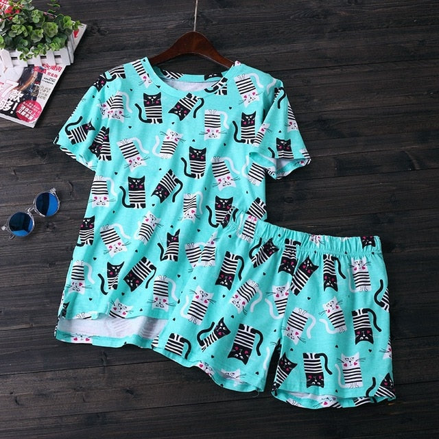 Sexy Summer short pyjamas women shorts Cute cartoon Simple 100% cotton women pajama sets homewear ladies sleepwear nightwear