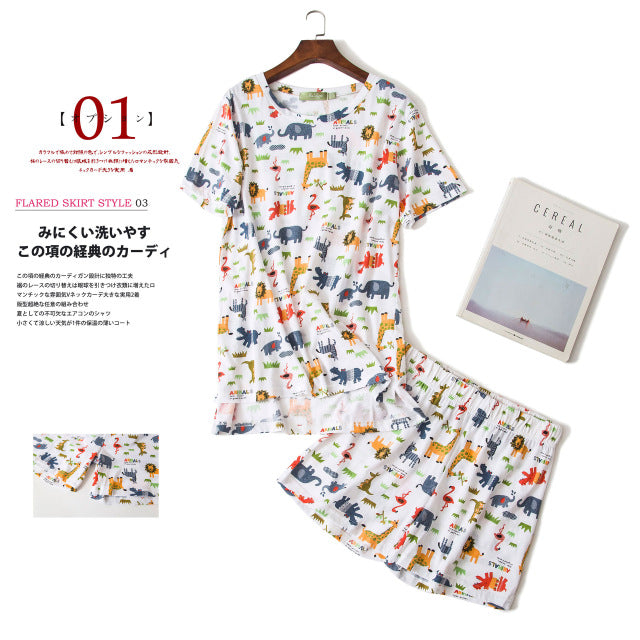 Sexy Summer short pyjamas women shorts Cute cartoon Simple 100% cotton women pajama sets homewear ladies sleepwear nightwear