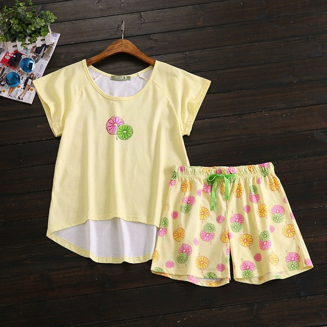 Sexy Summer short pyjamas women shorts Cute cartoon Simple 100% cotton women pajama sets homewear ladies sleepwear nightwear