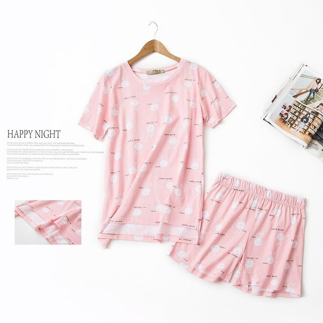 Sexy Summer short pyjamas women shorts Cute cartoon Simple 100% cotton women pajama sets homewear ladies sleepwear nightwear