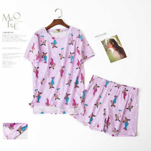 Sexy Summer short pyjamas women shorts Cute cartoon Simple 100% cotton women pajama sets homewear ladies sleepwear nightwear