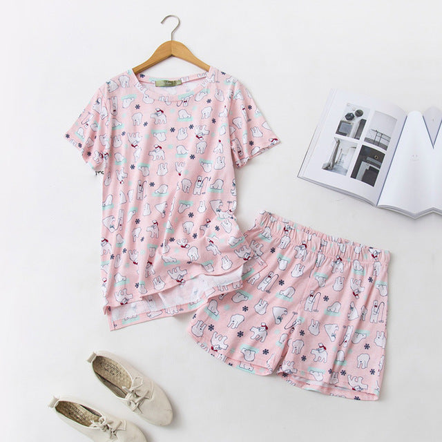 Sexy Summer short pyjamas women shorts Cute cartoon Simple 100% cotton women pajama sets homewear ladies sleepwear nightwear