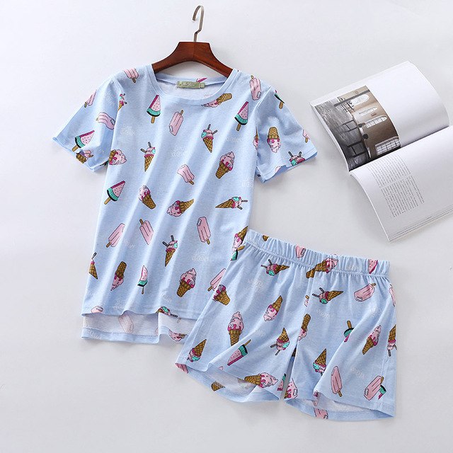 Sexy Summer short pyjamas women shorts Cute cartoon Simple 100% cotton women pajama sets homewear ladies sleepwear nightwear