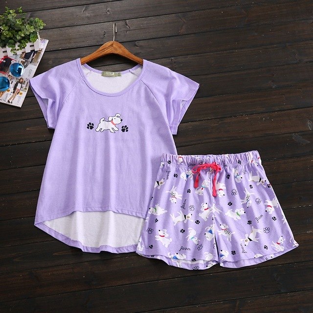 Sexy Summer short pyjamas women shorts Cute cartoon Simple 100% cotton women pajama sets homewear ladies sleepwear nightwear