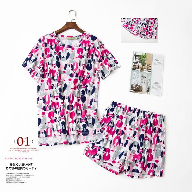 Sexy Summer short pyjamas women shorts Cute cartoon Simple 100% cotton women pajama sets homewear ladies sleepwear nightwear