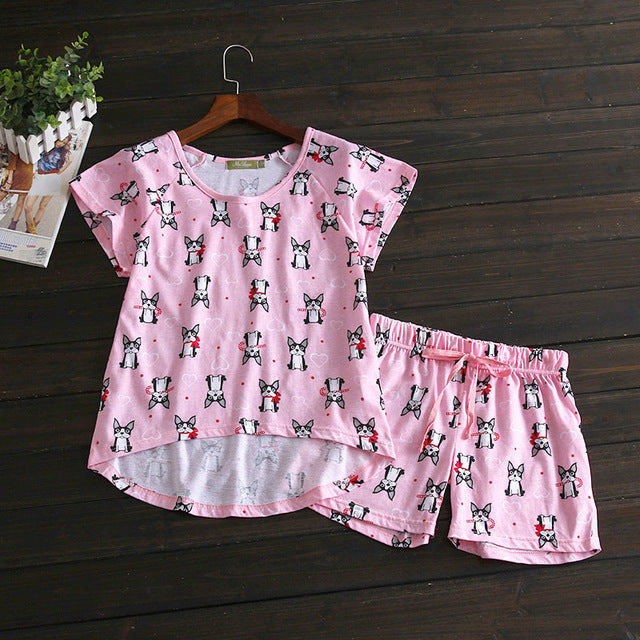 Sexy Summer short pyjamas women shorts Cute cartoon Simple 100% cotton women pajama sets homewear ladies sleepwear nightwear