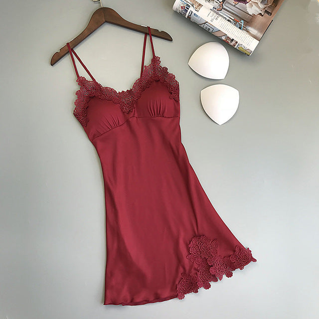 Sexy silvery sleepshirts women Spaghetti straps sleeping gown satin Silk sleepdress loose lace nightshirts de dormir sexi