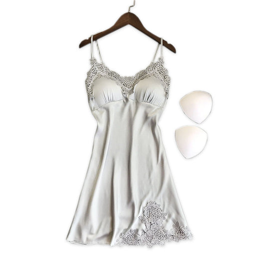Sexy silvery sleepshirts women Spaghetti straps sleeping gown satin Silk sleepdress loose lace nightshirts de dormir sexi