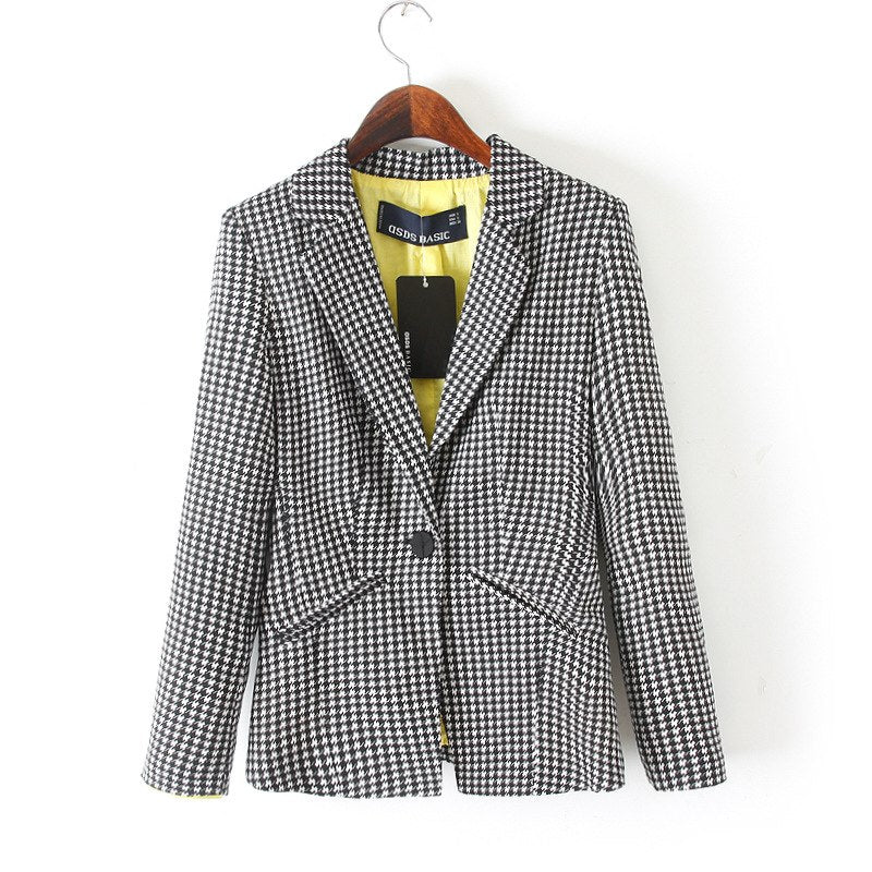Spring  Autumn Casual  Small Suit Female Casual Suit Coats Wear to Work Short Swallow Gird Jacket Outwear WWT0417