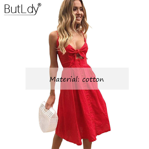 Summer 2018 Bohemian Beach Dress Women Sexy Casual Spaghetti Strap V-Neck Sleeveless Solid Long Sundress Bow Vintage Party Dress