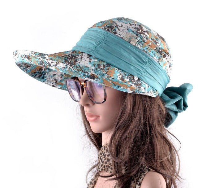 Summer Beach Hats For Women Foldable Bow Wide Brim Visor Caps Anti-UV Sun Chapeau Feminino With Neck Flap Hoeden Voor Vrouwen
