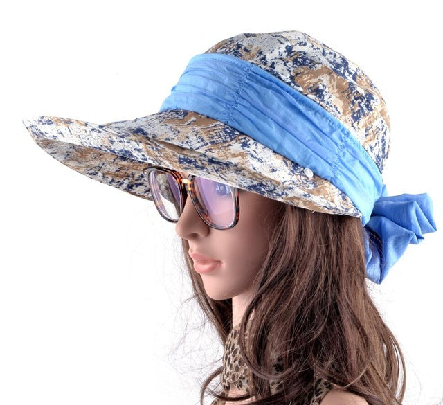 Summer Beach Hats For Women Foldable Bow Wide Brim Visor Caps Anti-UV Sun Chapeau Feminino With Neck Flap Hoeden Voor Vrouwen