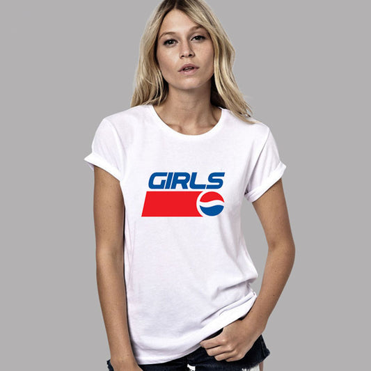 Summer  Pepsi Classic Logo  t shirts cotton women Girls  white color 5 size woman clothes drop shipping