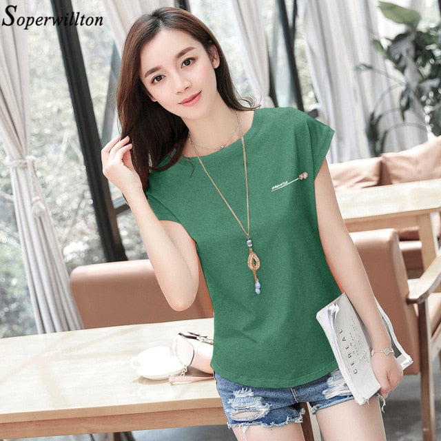 T Shirt Women 2018 Summer T-Shirt Casual Tshirt Woman Cotton Top Tee Ladies Solid Short Sleeve Pink Camisetas Feminina Letter T8