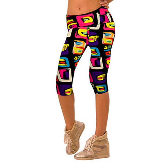 TOIVOTUKSIA Legging Women Print Summer Style Black Pants Capris Women Leggins Female Pants Thin and Soft Mid Calf Legging