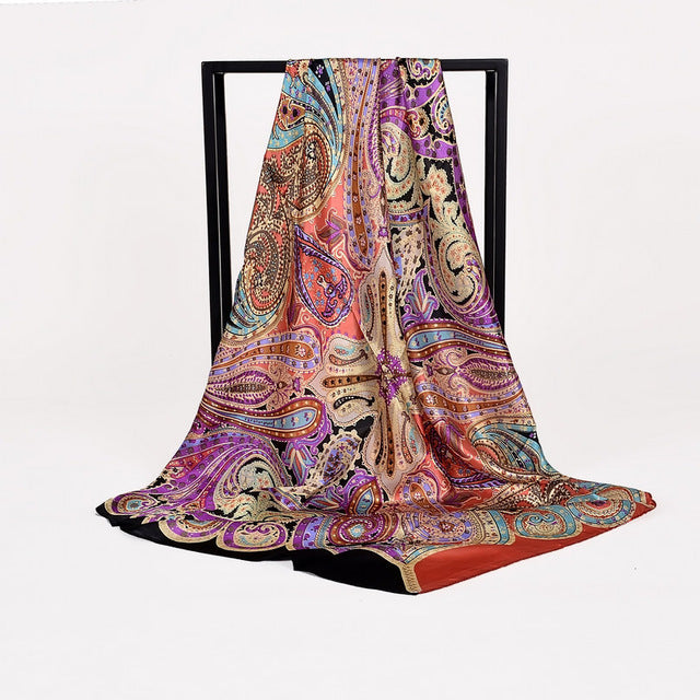 Women Black White 100% Silk Big Square Silk Scarves Printed Fashion Plaid Crepe Satin Scarf Shawl Spring Autumn Scarf Cape 90cm