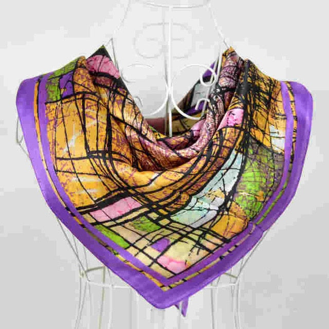 Women Black White 100% Silk Big Square Silk Scarves Printed Fashion Plaid Crepe Satin Scarf Shawl Spring Autumn Scarf Cape 90cm
