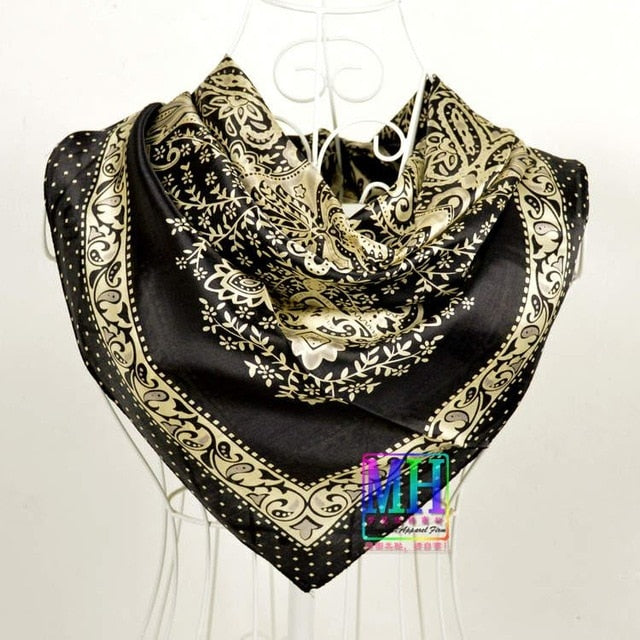 Women Black White 100% Silk Big Square Silk Scarves Printed Fashion Plaid Crepe Satin Scarf Shawl Spring Autumn Scarf Cape 90cm
