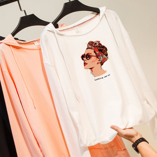 Women T-shirt Cotton Autumn Hooded t-shirt For Women Casual harajuku pink t-shirt fashion camisetas mujer White Cute tops