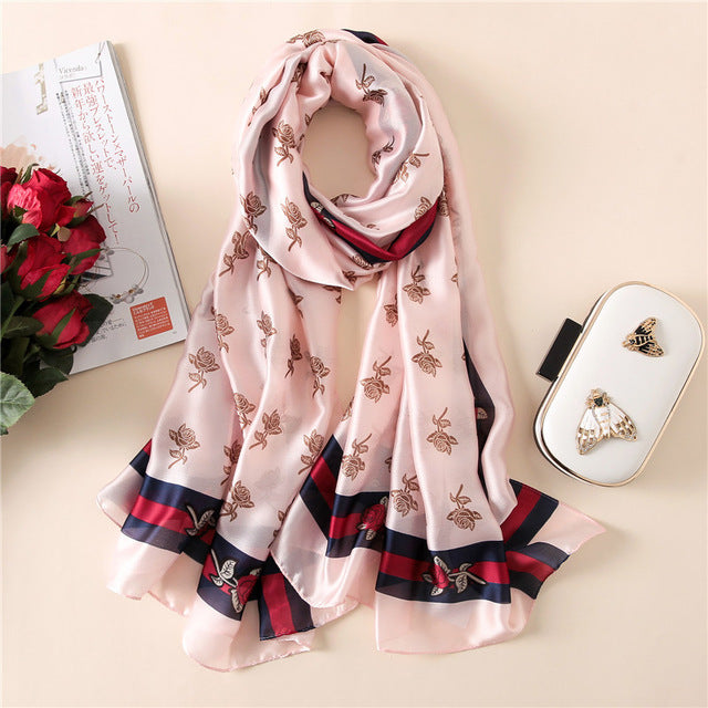 Women's Fashion Silk Scarf Little Bee Printed Scarves High Quality Beach Long Shawls Wraps Femme Foulard 2018 Summer Bandana