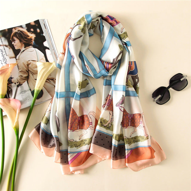 Women's Fashion Silk Scarf Little Bee Printed Scarves High Quality Beach Long Shawls Wraps Femme Foulard 2018 Summer Bandana