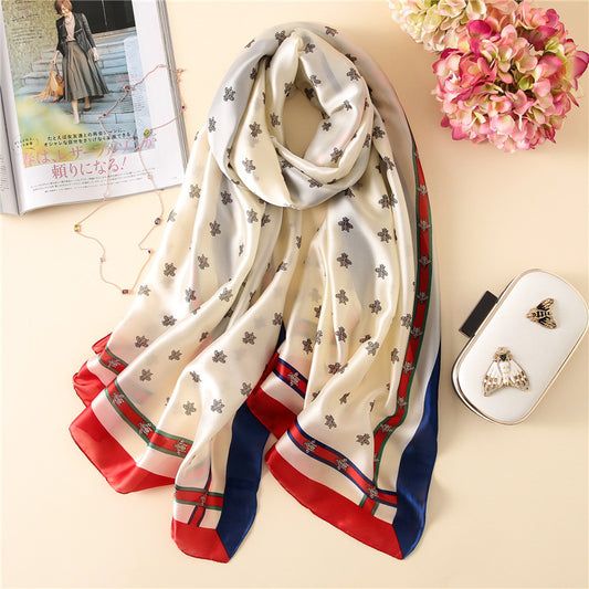 Women's Fashion Silk Scarf Little Bee Printed Scarves High Quality Beach Long Shawls Wraps Femme Foulard 2018 Summer Bandana