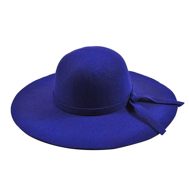 YIFEI New Pillbox Hat Women Wide Brim Felt Bowler Fedora Hat Floppy Sun Bowknot Cloche Cap Women's Large Hat 10 Colors outdoor