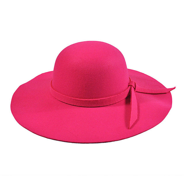YIFEI New Pillbox Hat Women Wide Brim Felt Bowler Fedora Hat Floppy Sun Bowknot Cloche Cap Women's Large Hat 10 Colors outdoor