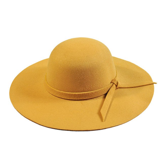YIFEI New Pillbox Hat Women Wide Brim Felt Bowler Fedora Hat Floppy Sun Bowknot Cloche Cap Women's Large Hat 10 Colors outdoor