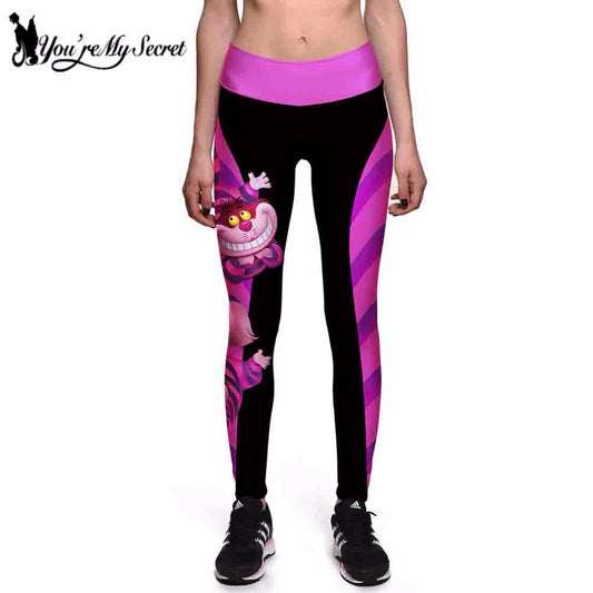 [You're My Secret] Halloween Women Leggings High Waist Silm Fitness Leggins Alice In Wonderland Smile Cat Digital Print Pants