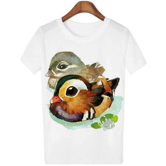 casual fashion summer printed mandarin duck women T shirt animal cotton short sleeve women short sleeve Tshirt tops