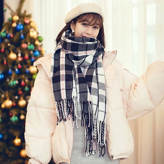 mingjiebihuo New Fashion Ms. Scarf Autumn and winter Korean Long Student Plaid Japanese Small Fresh Thicken Joker