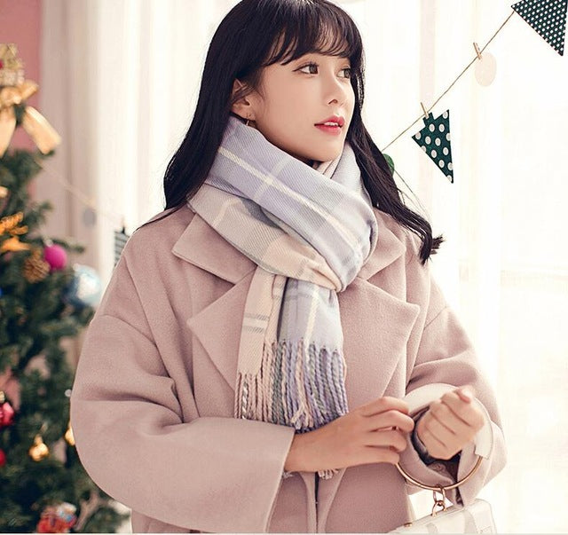 mingjiebihuo New Fashion Ms. Scarf Autumn and winter Korean Long Student Plaid Japanese Small Fresh Thicken Joker