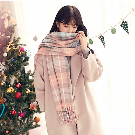 mingjiebihuo New Fashion Ms. Scarf Autumn and winter Korean Long Student Plaid Japanese Small Fresh Thicken Joker