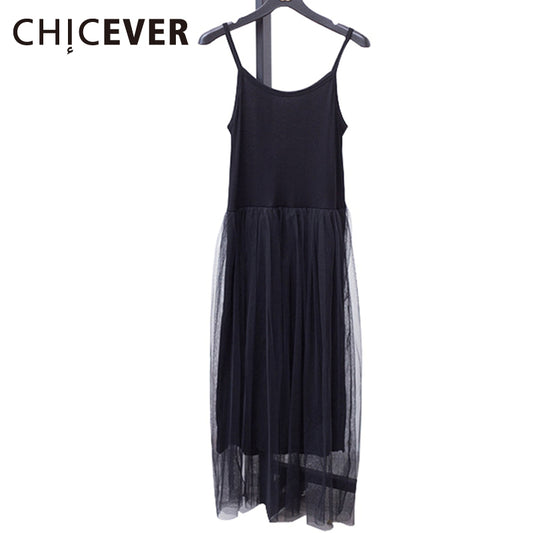 [CHICEVER] 2017 Sexy Off Shoulder Summer Women Dress Female Loose Spaghetti Strap Mesh Ladies Party Dresses New Clothing