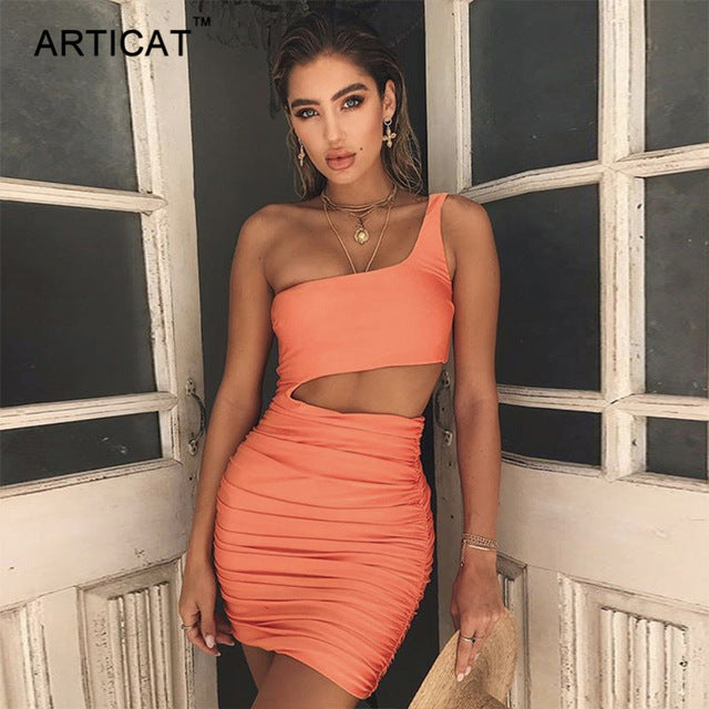 Articat Off Shoulder Sexy Bodycon Bandage Dress Women Sexy Strapless Long Sleeve Hollow Out Party Dresses Vestidos Summer Dress