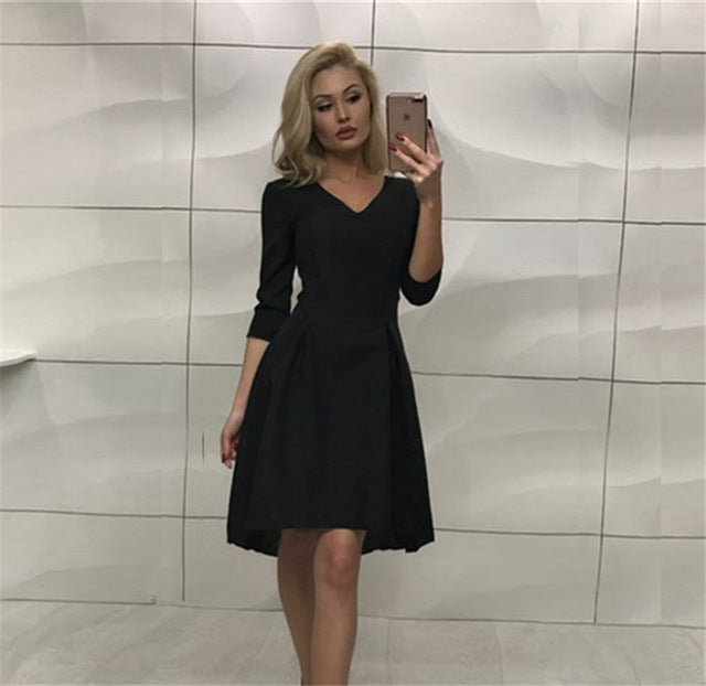 Summer Dress 2018 New Women V Neck Backless Black Sexy Party Dresses Knee Length Vintage Elegant Bodycon Dress Vestido