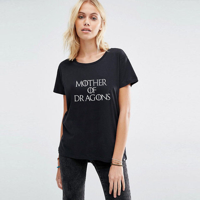 t shirts women 2018 summer black mother of dragons cotton t shirt drop shipping